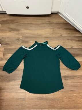 Love for Humanity Couture Sequin Embellished Cold-Shoulder Blouse Teal Green